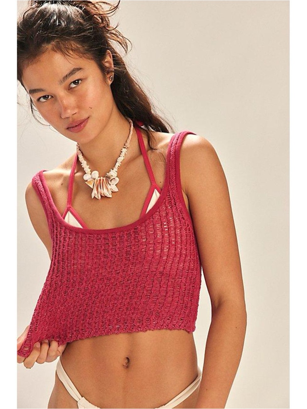 Free People Beach Havana Raspberry Crochet Crop Tank Top
